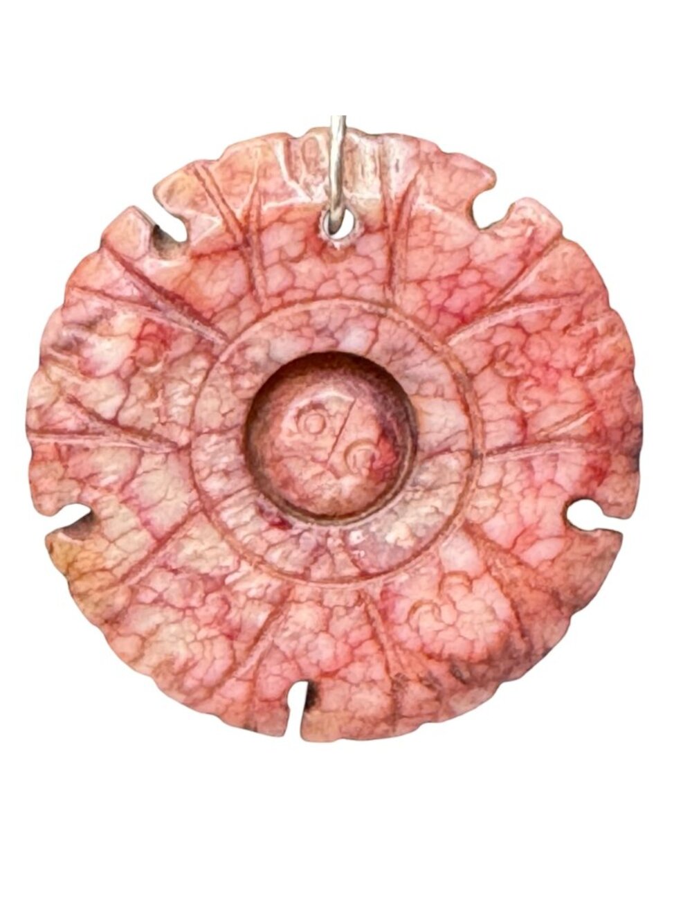 Vtg Rhodochrosite Sterling Silver Chain Necklace Stone Pendant Carved Amulet 18" - Picture 10 of 14